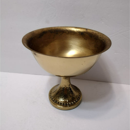 Vintage Brass Pedestal Bowl, Compote, Gold Tone Metal Footed Dish, Brass Planter