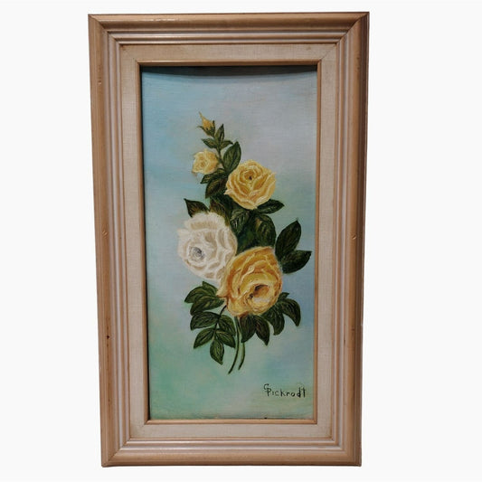 Original Oil Painting signed S Pickrodt, Floral Wall Art Yellow Roses Flowers