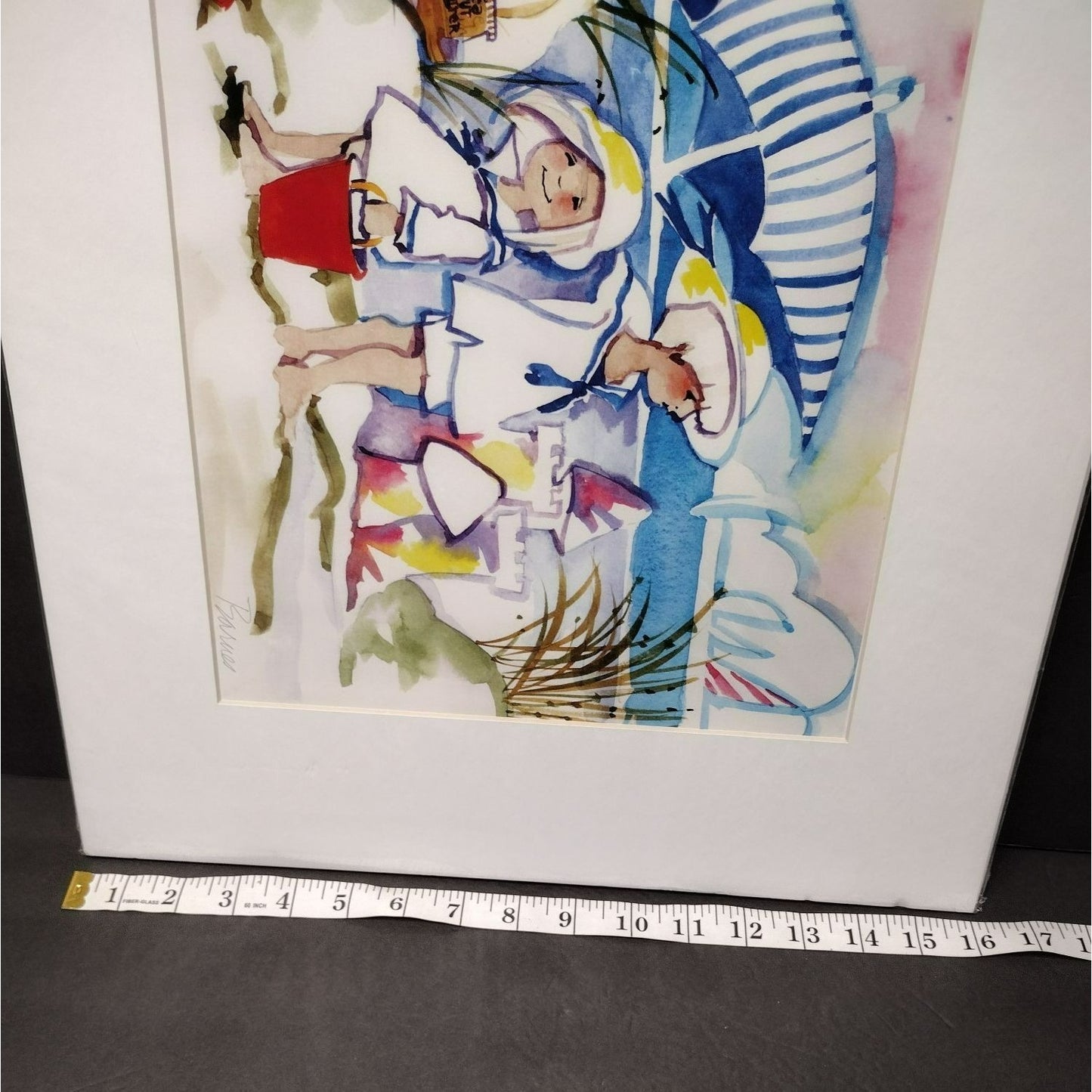Signed Art Print by Diana Barnes, Matted Watercolor Artwork, Children on Beach