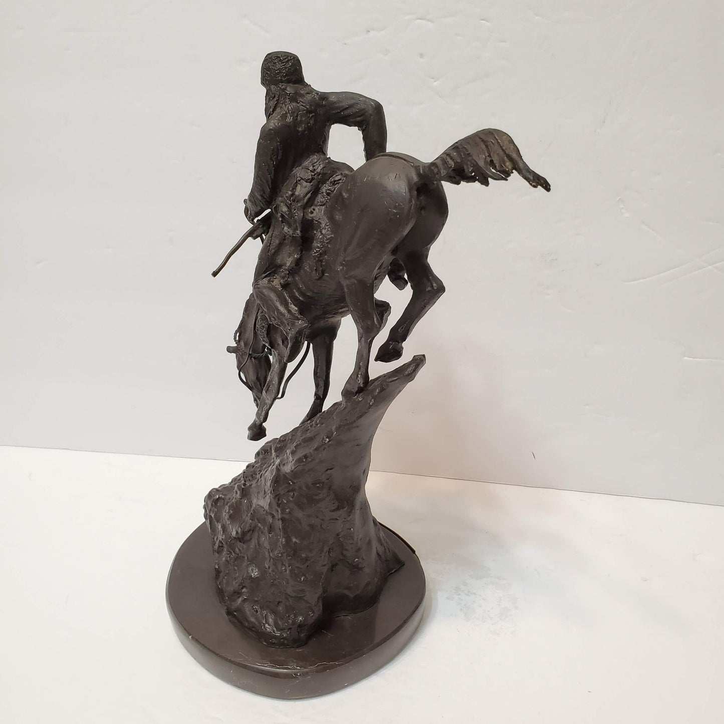 Frederic Remington "Mountain Man" Sculpture, Marble Base, 10" Signed Metal Vintage Statue