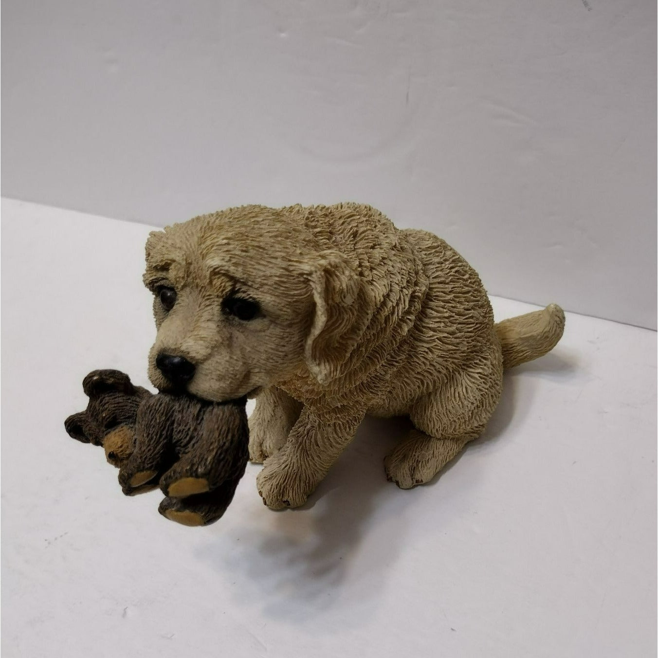 Living Stone Realistic Golden Retriever Dog Figurine, Puppy & Teddy Bear Vintage 1998 Dog Statue