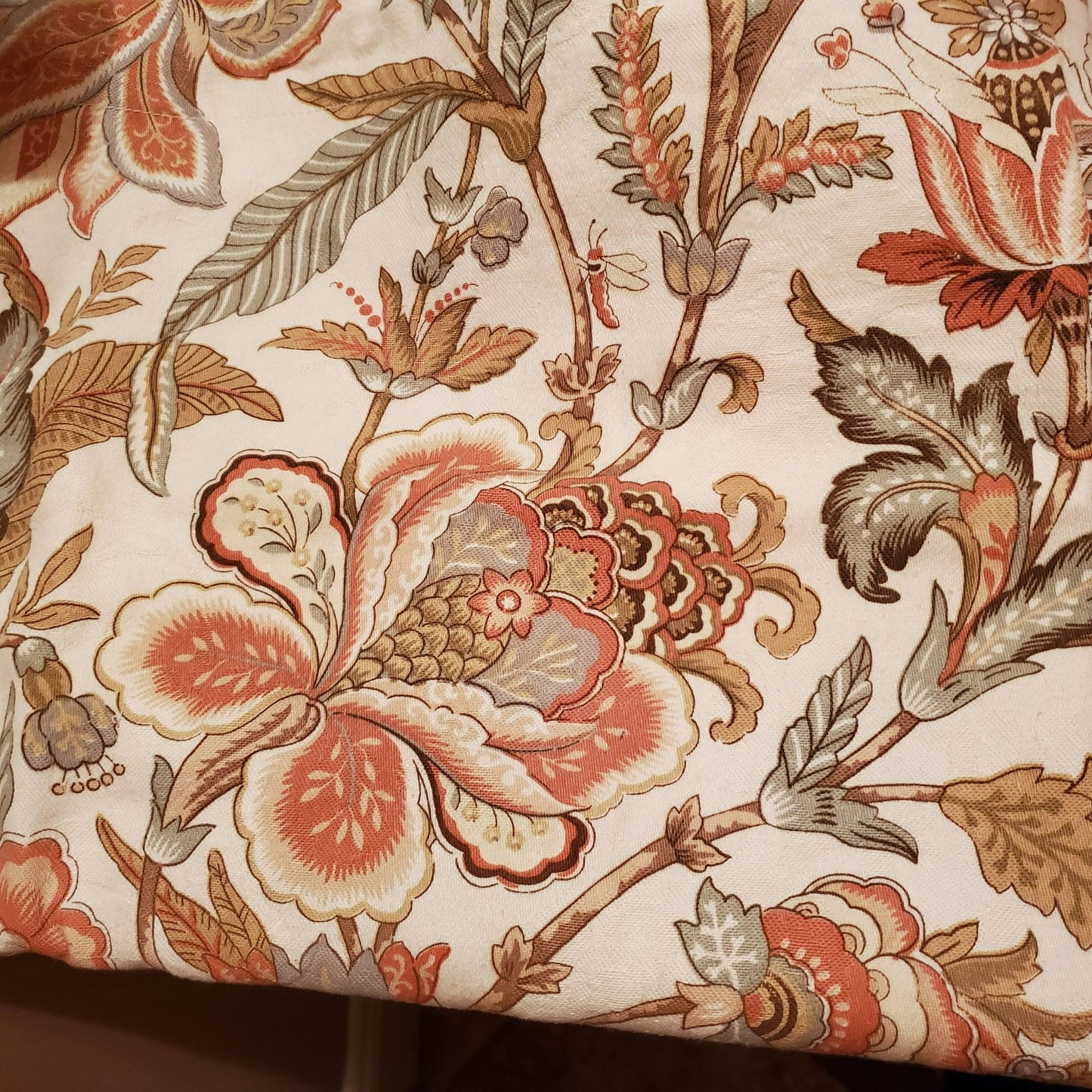 Biltmore Reversible Pillow Sham, Floral, Stripes, Coral Light Green Tan Cream