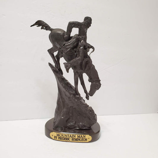 Frederic Remington "Mountain Man" Sculpture, Marble Base, 10" Signed Metal Vintage Statue