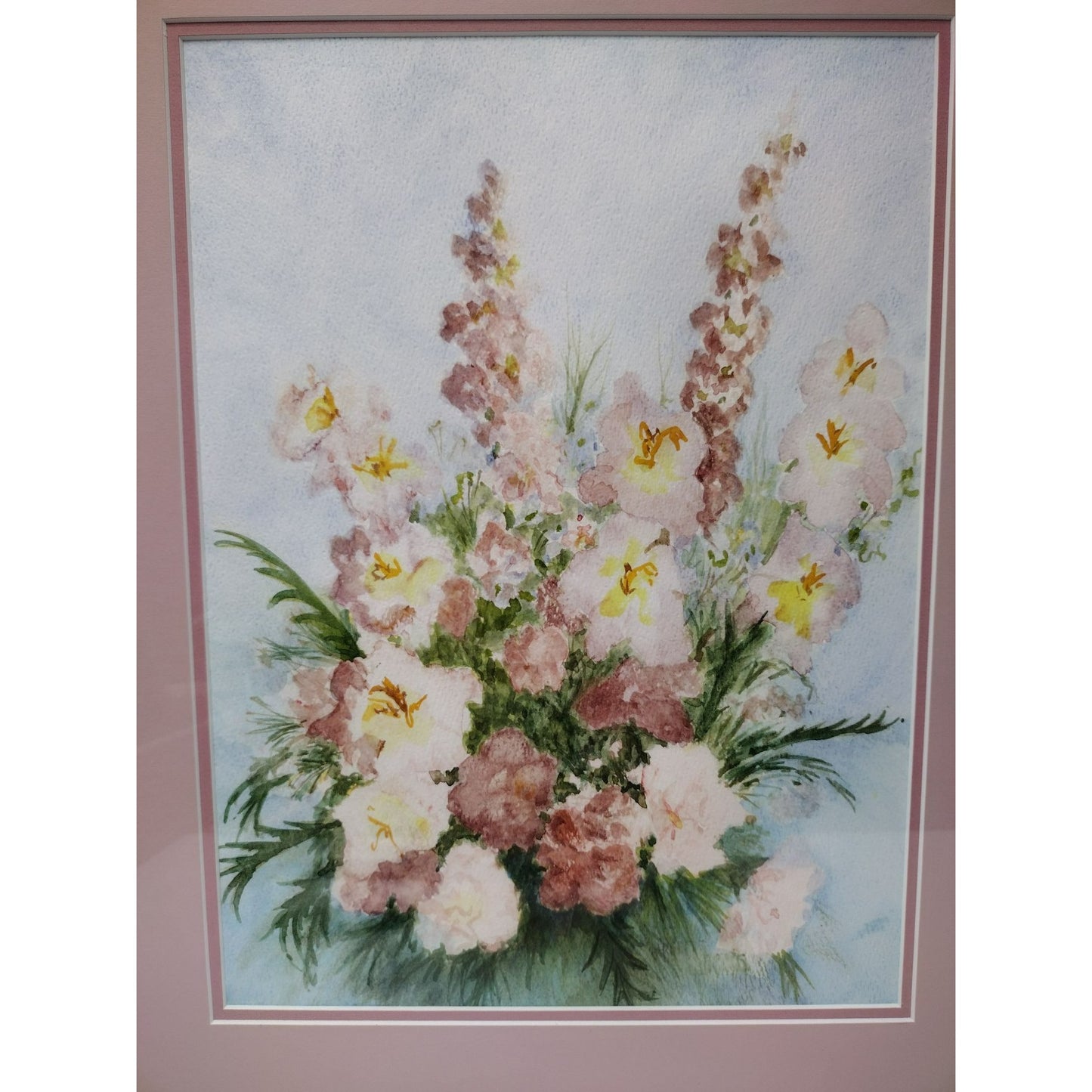 Original Watercolor Painting, Framed Matted and Signed, Pink Flowers Cottagecore, Floral Painting, Original Watercolor Painting, Pink Floral