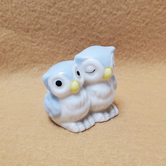 Vintage Ceramic Owl Figurine / Toothpick Holder, Blue and White Bird Decor