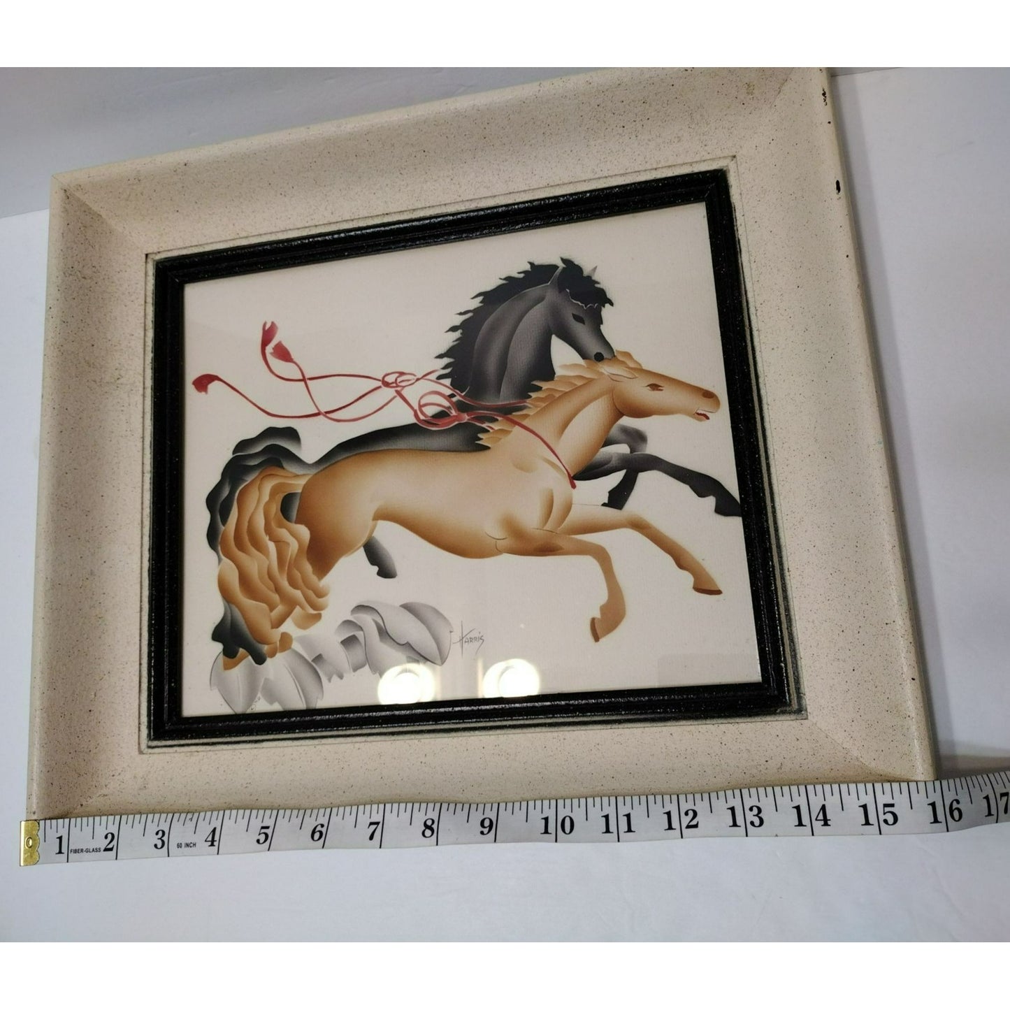 Original Airbrush Painting by American Illustrator Benjamin Jorj Harris, Horses, Signed Framed