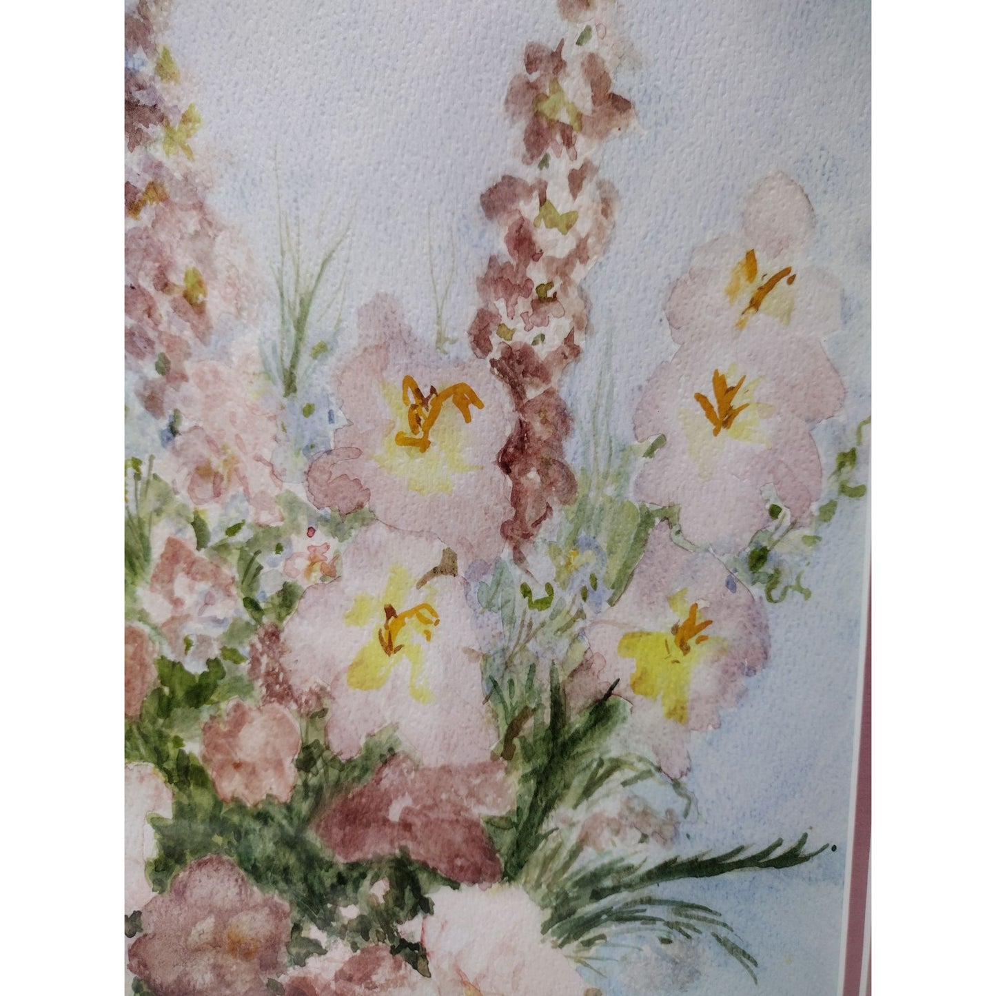 Original Watercolor Painting, Framed Matted and Signed, Pink Flowers Cottagecore, Floral Painting, Original Watercolor Painting, Pink Floral