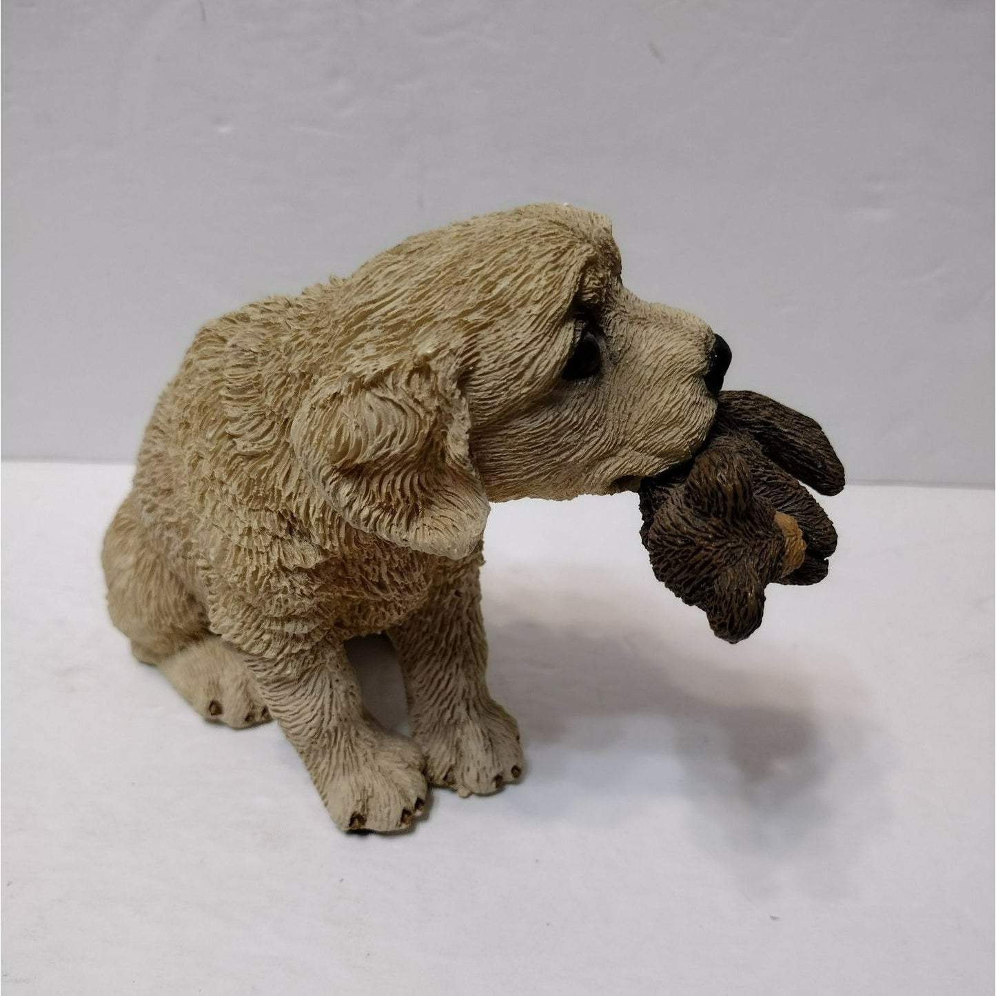 Living Stone Realistic Golden Retriever Dog Figurine, Puppy & Teddy Bear Vintage 1998 Dog Statue