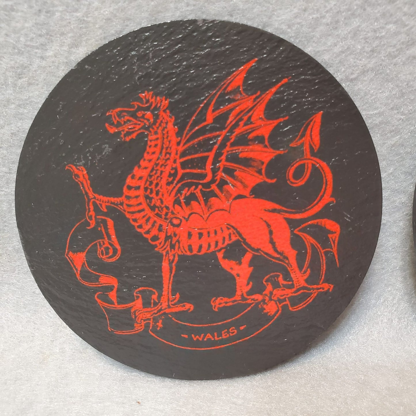 Welsh Dragon Coasters, 2 pc, Slate Hand Painted Red Wales Souvenir Y Ddraig Goch