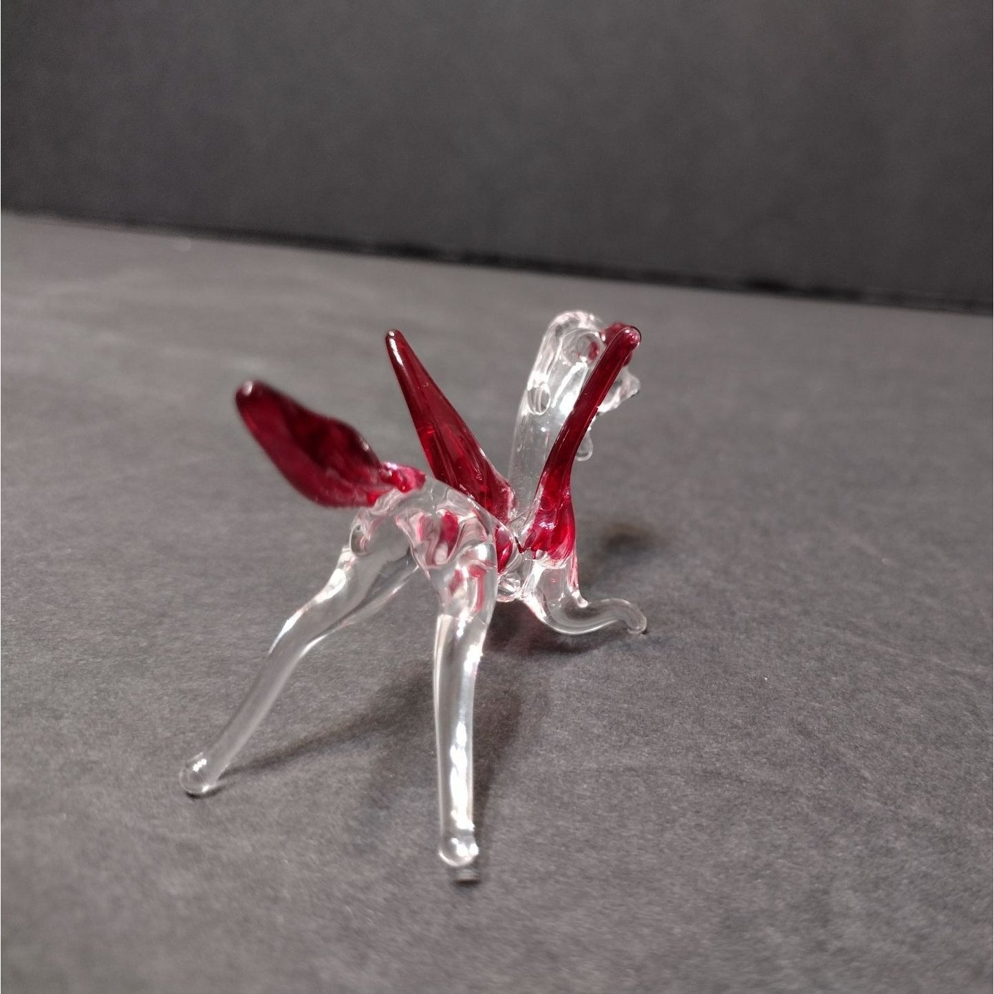 Miniature Art Glass Pegasus, Tiny Glass Animal, Flying Horse, Pink Red Clear