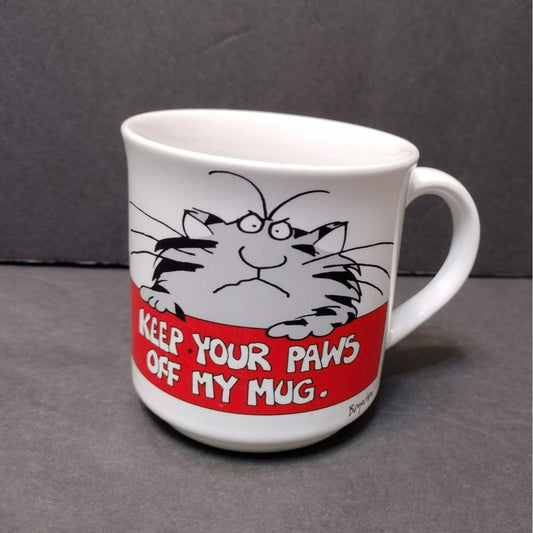 Gray Grumpy Cat Mug "Keep Your Paws Off my Mug" Sandra Boynton Coffee Cup Vintage