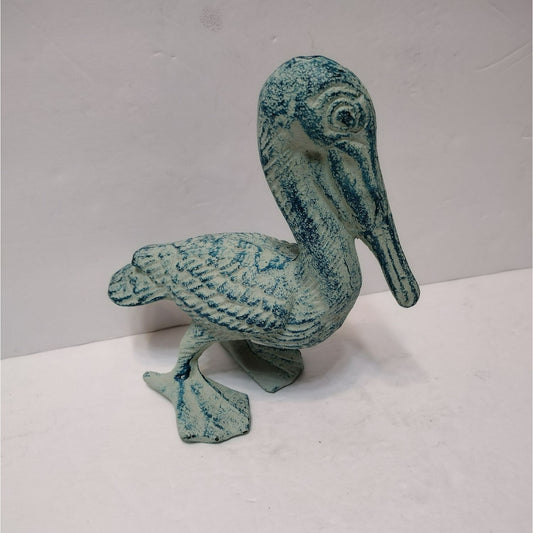 Cast Iron Pelican Figurine, Bird Paperweight, Door Stop, Nautical Beach Coastal