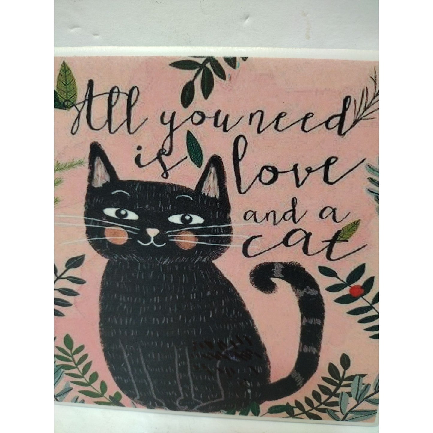 Hand Crafted Love and Cat Ceramic Wall Art Tile by Kure Kreations 6x6" Trivet