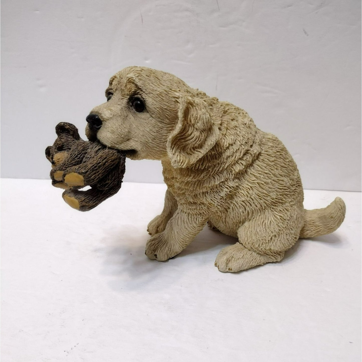 Living Stone Realistic Golden Retriever Dog Figurine, Puppy & Teddy Bear Vintage 1998 Dog Statue