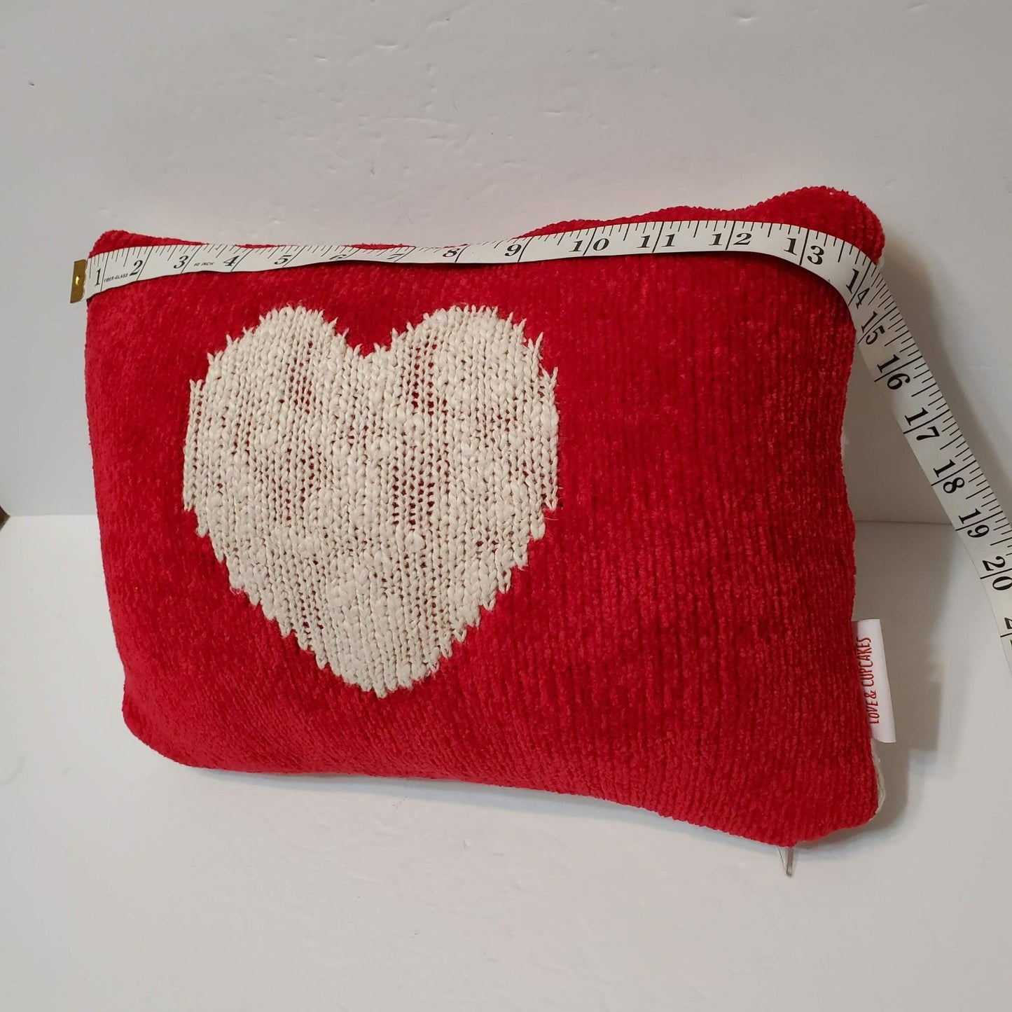 Love & Cupcakes Knitted Heart Accent Pillow, Red White, Valentine, LIKE NEW