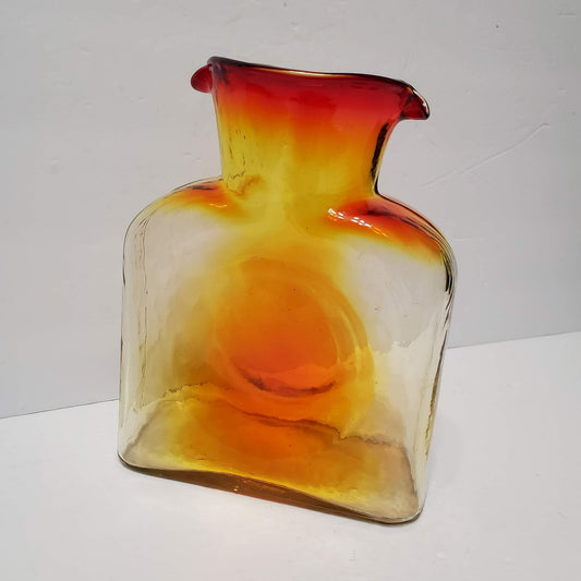 Vintage Blenko 384 Amberina Tangerine Glass Water Bottle Carafe Pitcher, Orange Yellow Art Glass Hand Blown