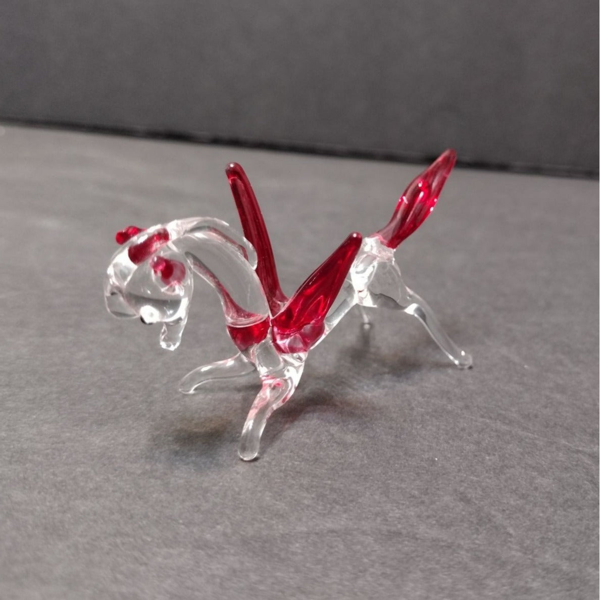 Miniature Art Glass Pegasus, Tiny Glass Animal, Flying Horse, Pink Red Clear