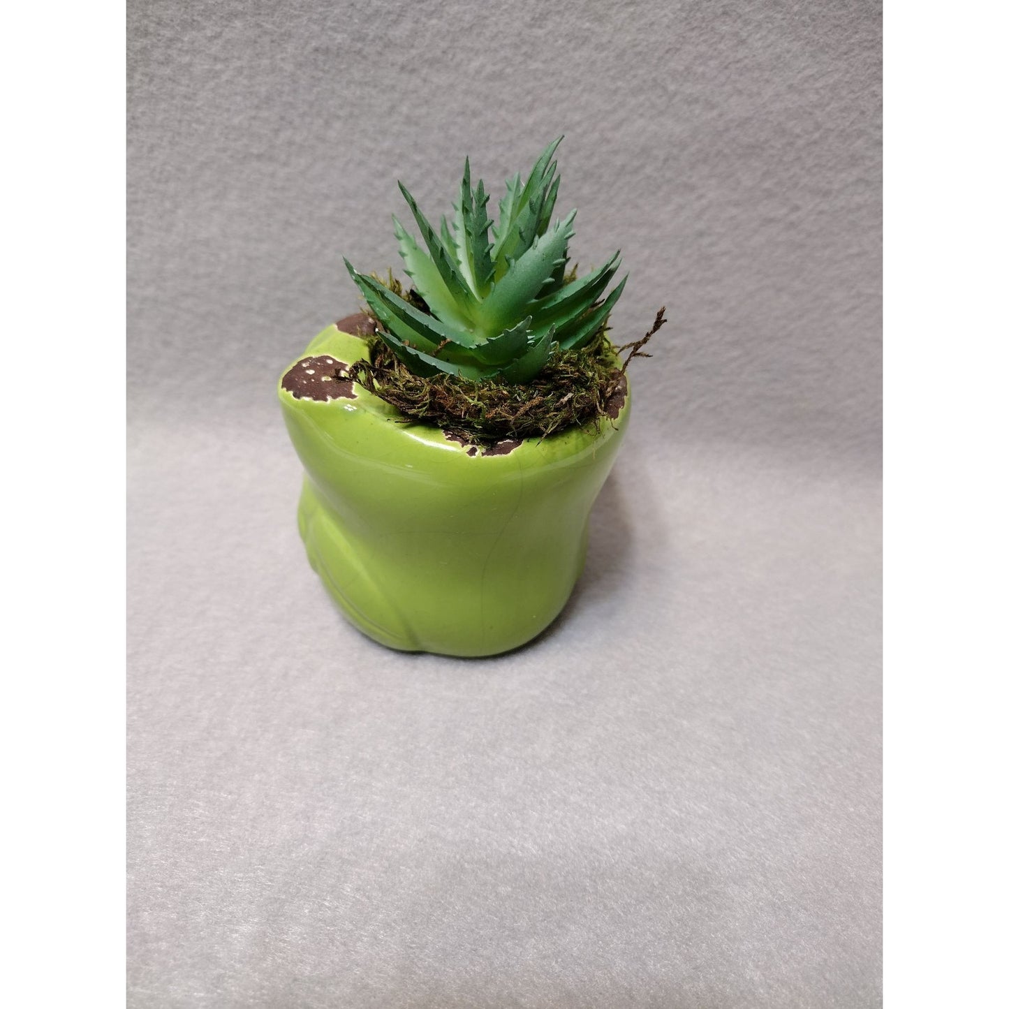 Owl Planter with Faux Succulent, Ceramic Lime Green Bird Plant Pot