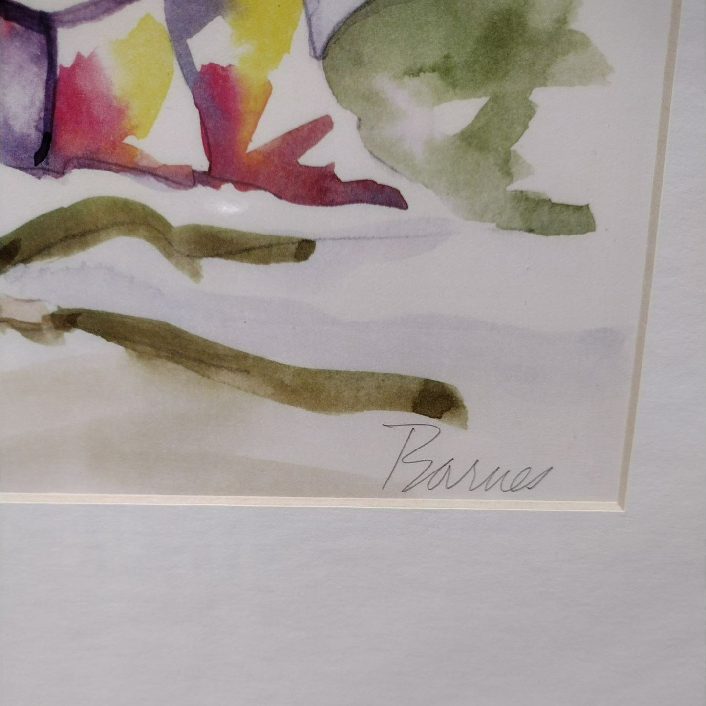 Signed Art Print by Diana Barnes, Matted Watercolor Artwork, Children on Beach