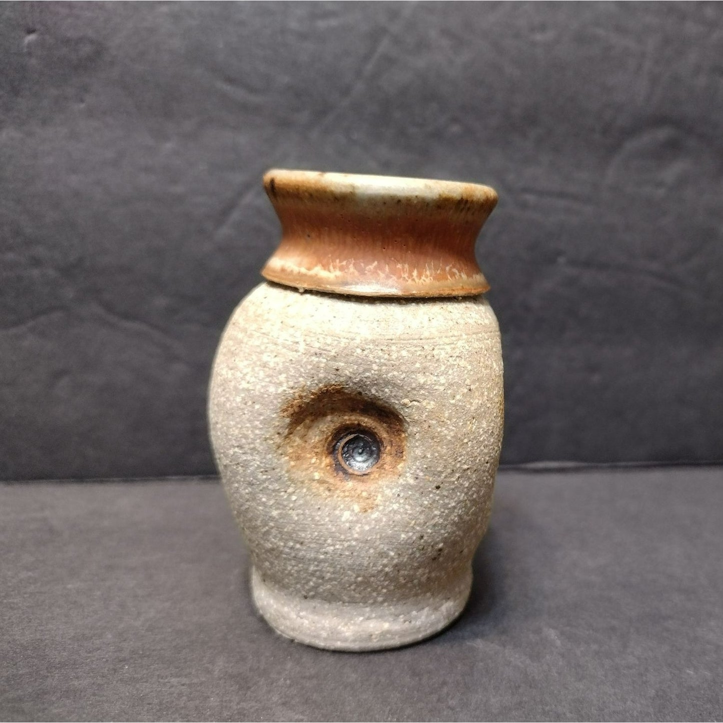 Mini Ceramic Bud Vase, Vintage Signed Pottery, Handmade Beige Tan Stoneware Vase