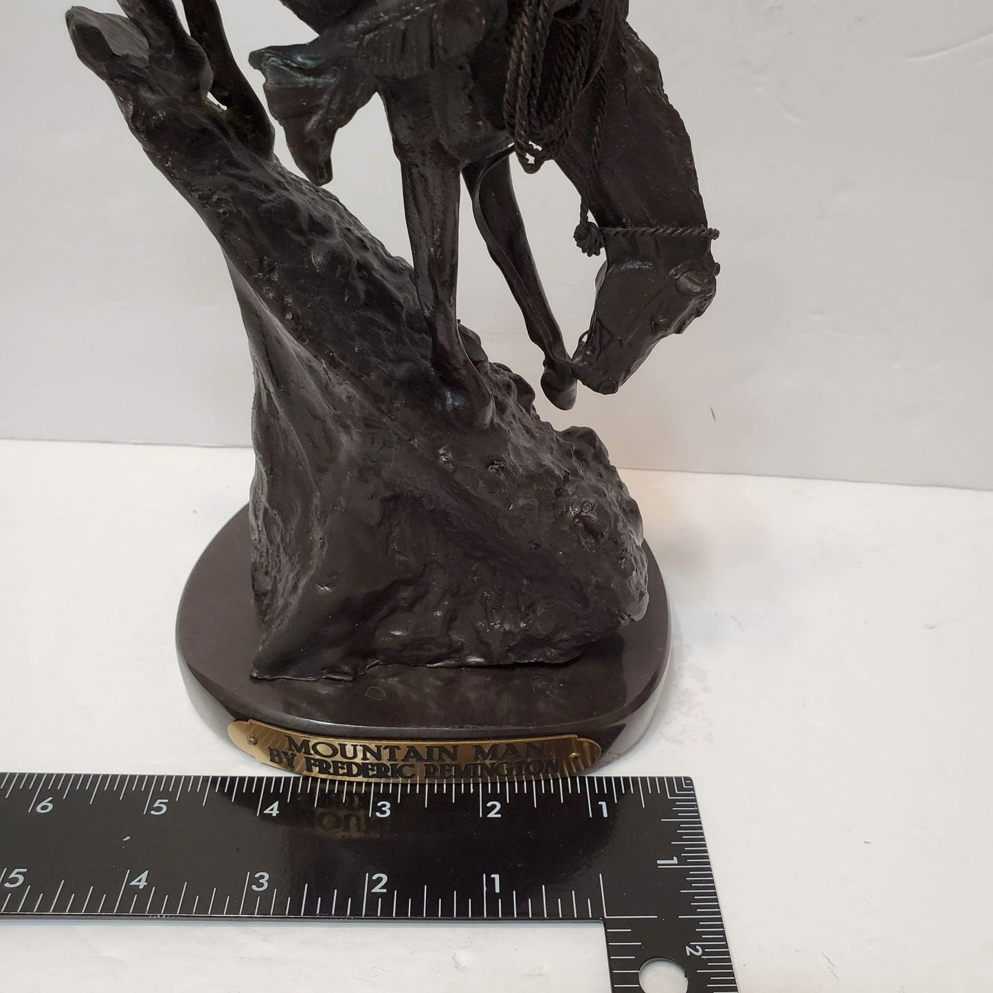 Frederic Remington "Mountain Man" Sculpture, Marble Base, 10" Signed Metal Vintage Statue