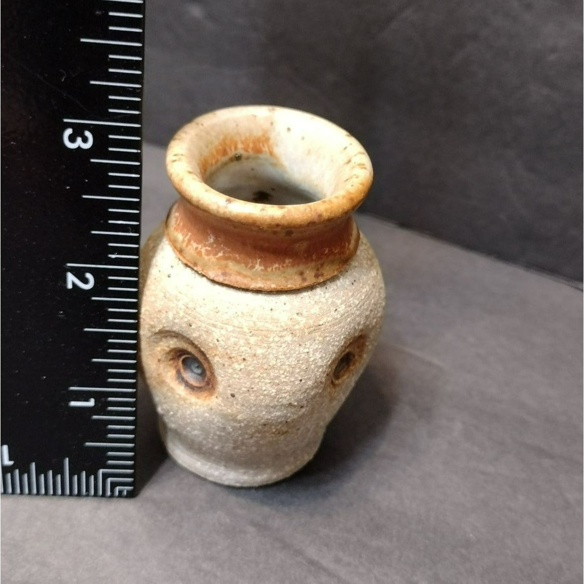 Mini Ceramic Bud Vase, Vintage Signed Pottery, Handmade Beige Tan Stoneware Vase