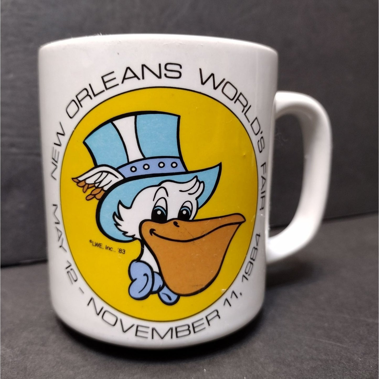 1984 New Orleans World's Fair Mug, Louisiana Seymore D. Fair Pelican Coffee Cup