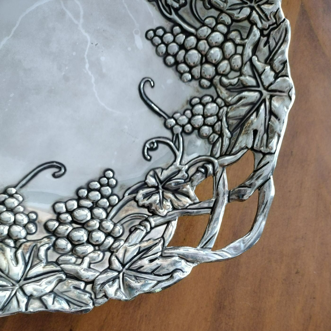 Godinger Silver Plated Grape Leaf 12" Serving Tray Platter, Footed, Grapes Vine