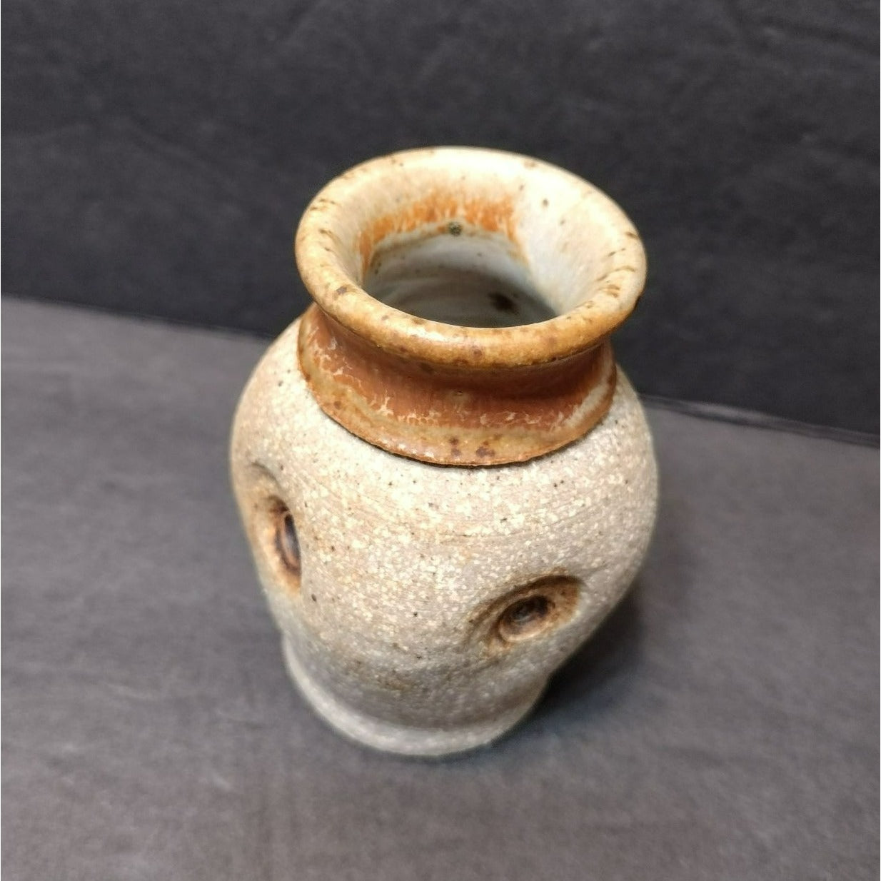 Mini Ceramic Bud Vase, Vintage Signed Pottery, Handmade Beige Tan Stoneware Vase