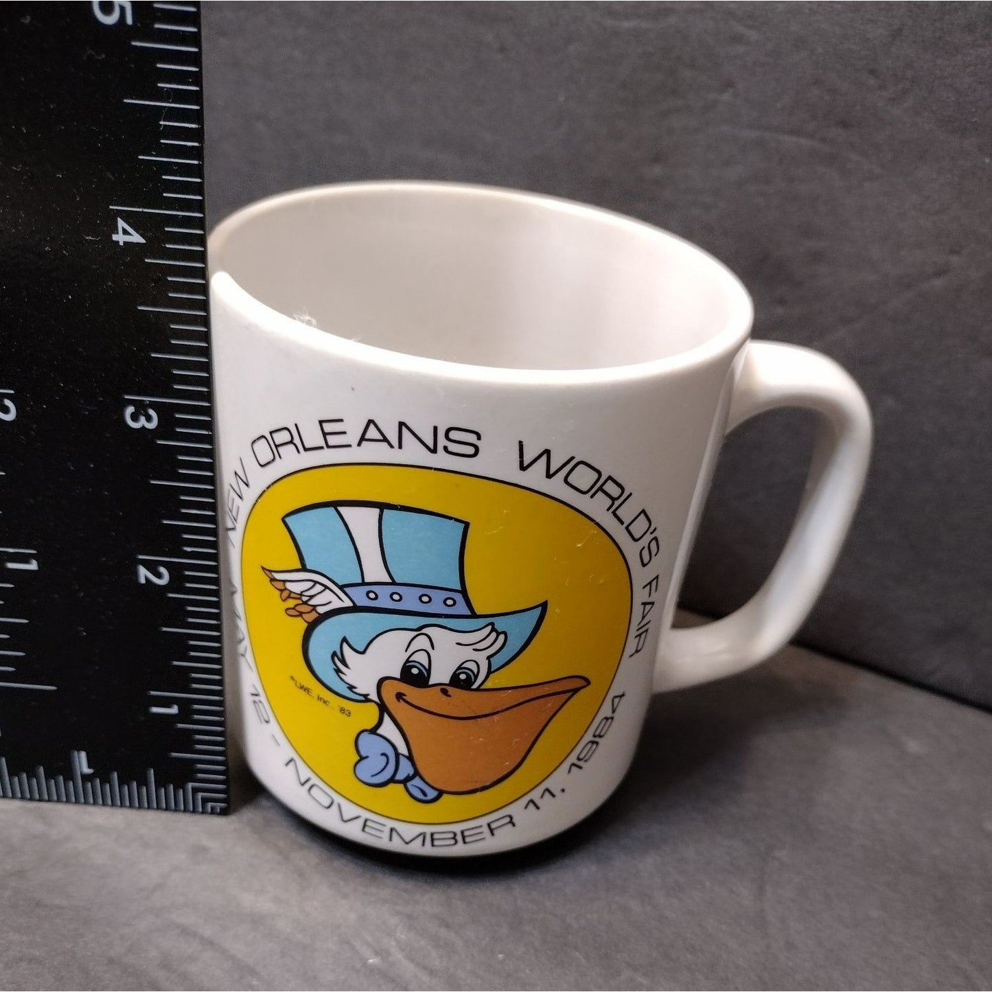 1984 New Orleans World's Fair Mug, Louisiana Seymore D. Fair Pelican Coffee Cup