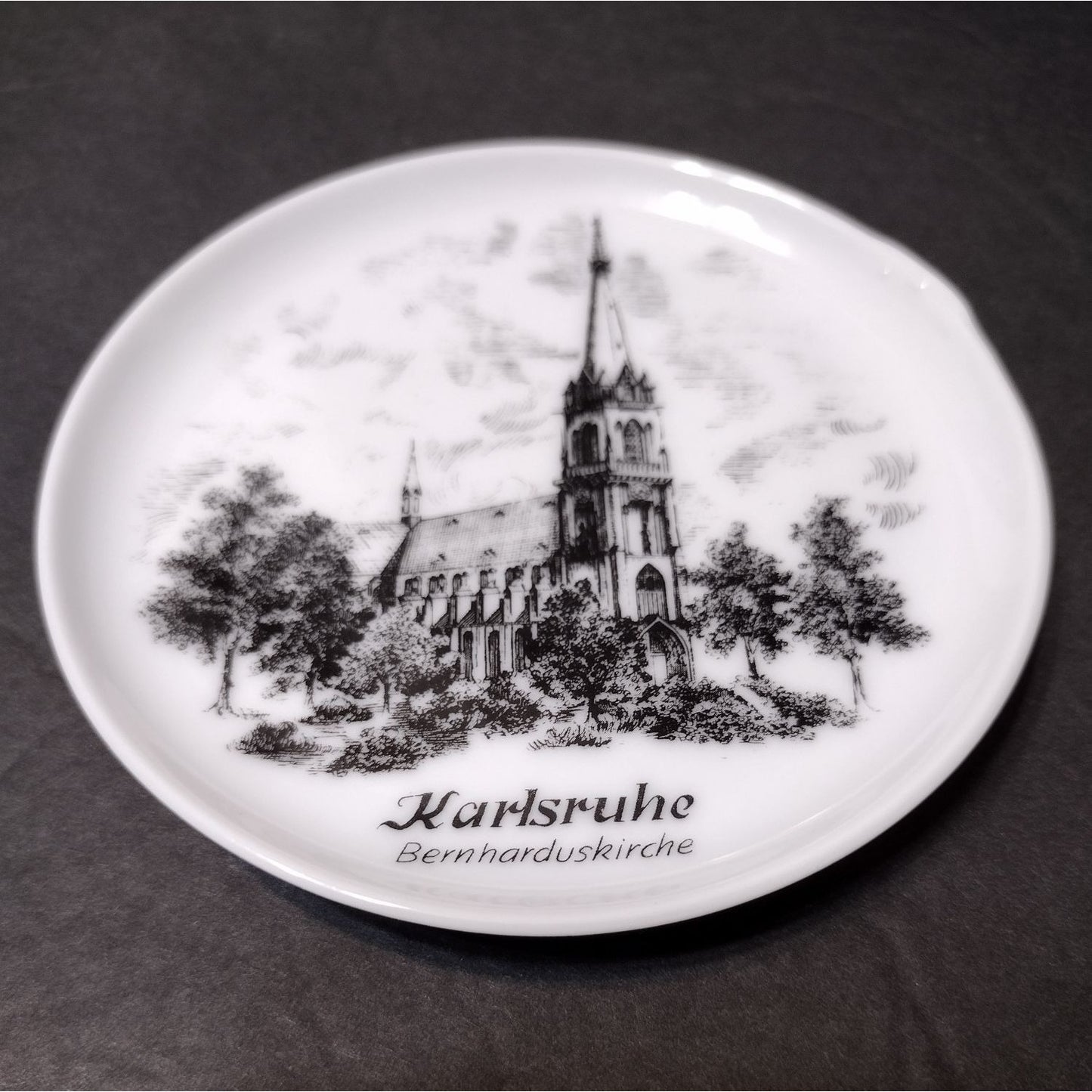 Kaiser West Germany Mini Plate, Karlsruhe St Bernhard Church, Porcelain Ring Dish Coaster