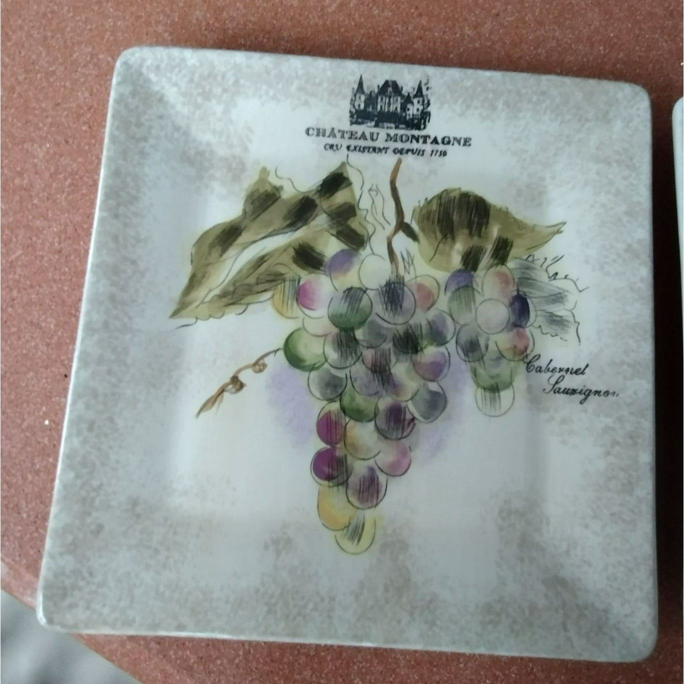 222 Fifth Vinter's Journal Salad Plates, Set of 2, 8" Square Ceramic Wine Grapes