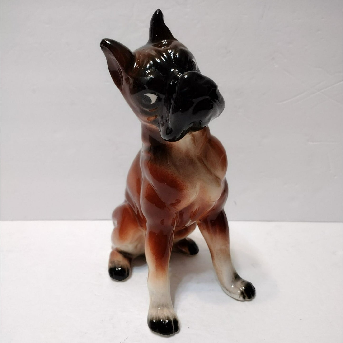 Vintage Boxer Dog Figurine, Large 8" Curious Puppy, Whimsical Animal Statue