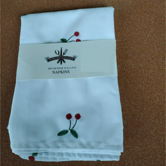 Everyday Elegance Fabric Napkins, Set of 4, Cherry Design, Polyester 18x18 NEW