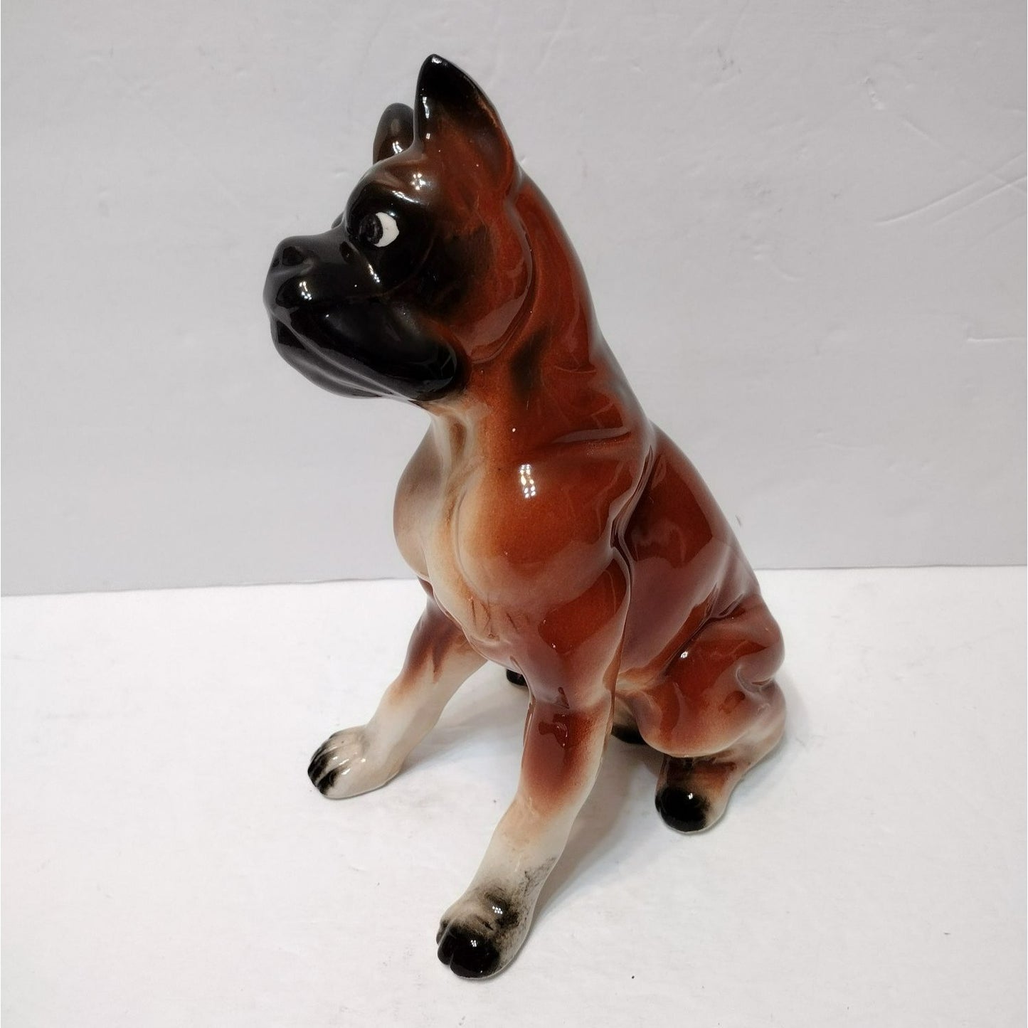 Vintage Boxer Dog Figurine, Large 8" Curious Puppy, Whimsical Animal Statue