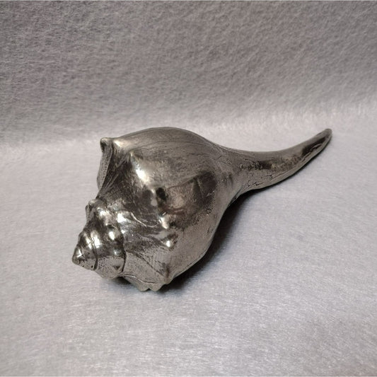 Shell Paperweight, Heavy Silver Tone Metal Whelk Seashell Figurine