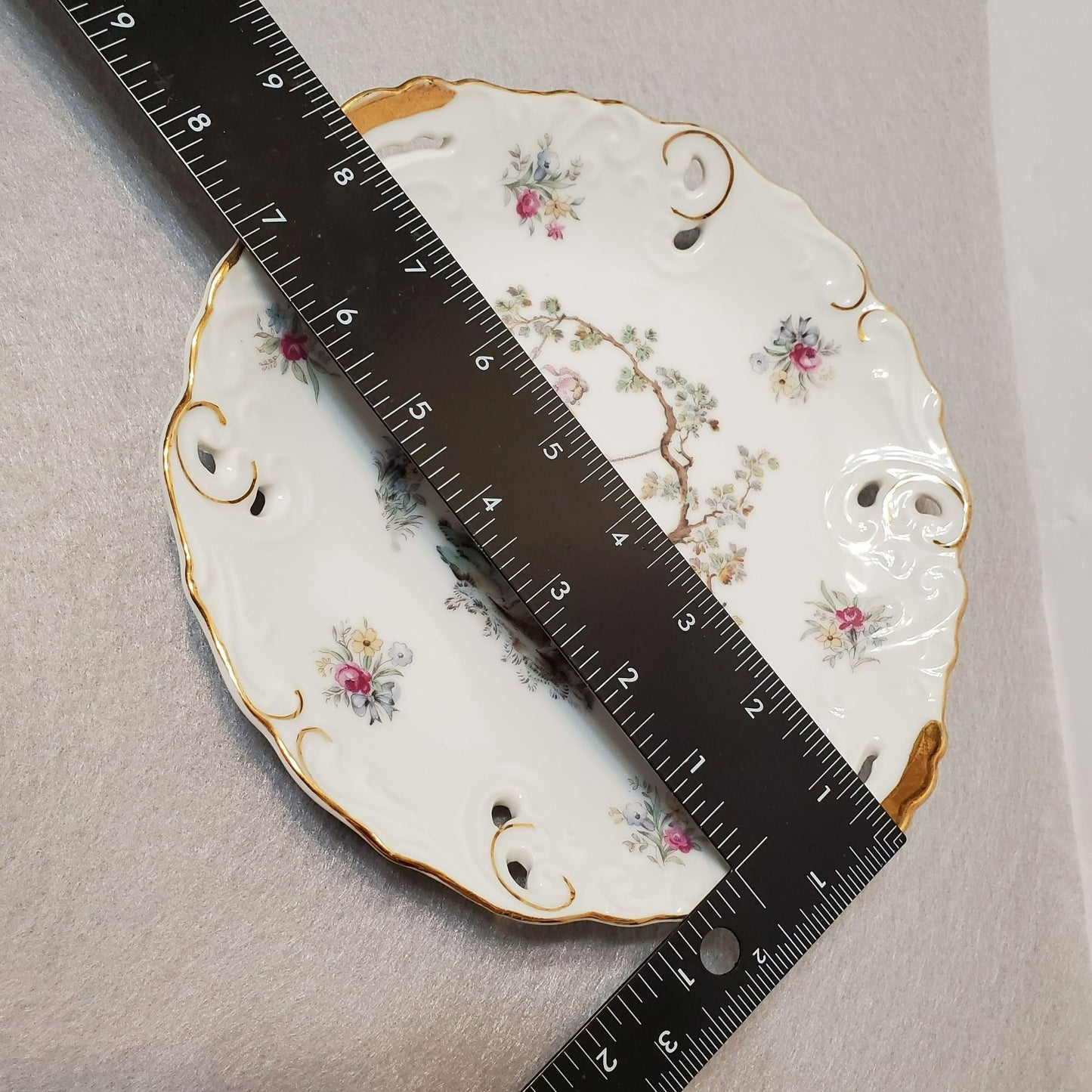 Vintage Victorian Handled Cake Plate, Gilded Porcelain, Courting Couple on Swing