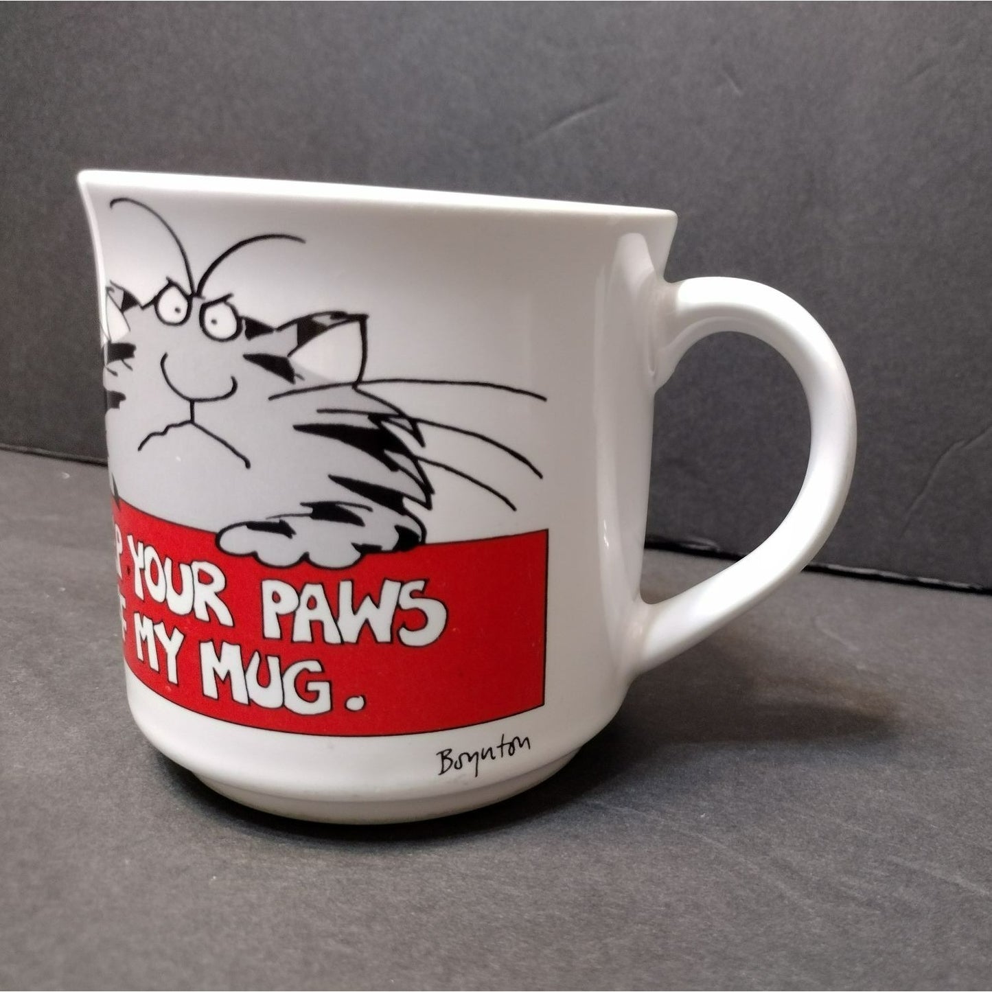 Gray Grumpy Cat Mug "Keep Your Paws Off my Mug" Sandra Boynton Coffee Cup Vintage