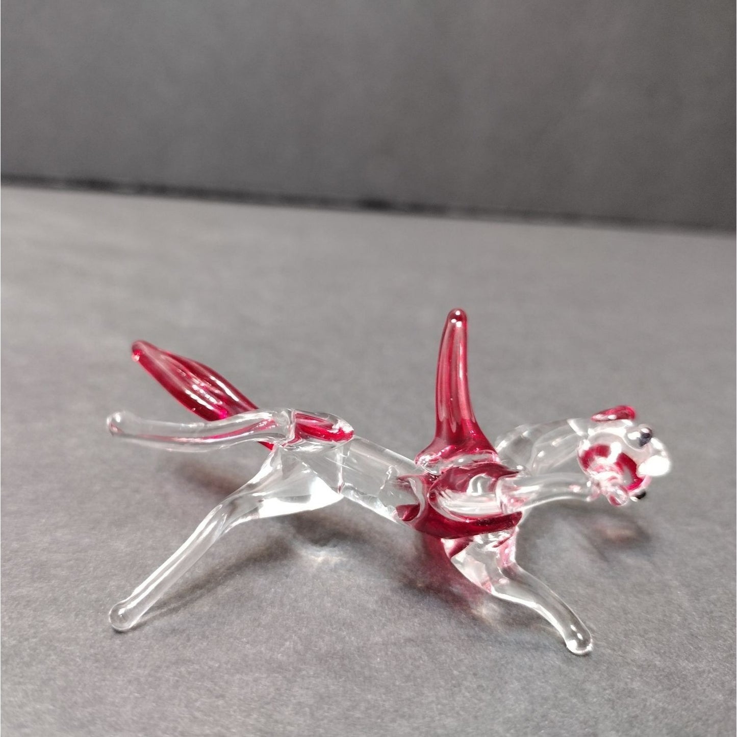 Miniature Art Glass Pegasus, Tiny Glass Animal, Flying Horse, Pink Red Clear