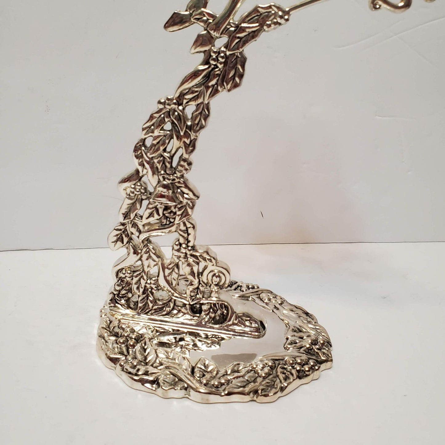 Godinger Silver Plate Flying Reindeer Christmas Candle Holder Boxed Vintage