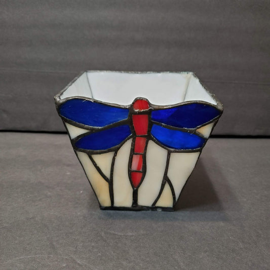 Dragonfly Stained Glass Votive Candle Holder, Butterfly Candleholder, July 4th, Red White Blue