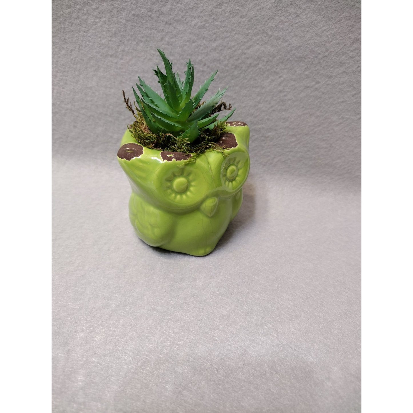 Owl Planter with Faux Succulent, Ceramic Lime Green Bird Plant Pot