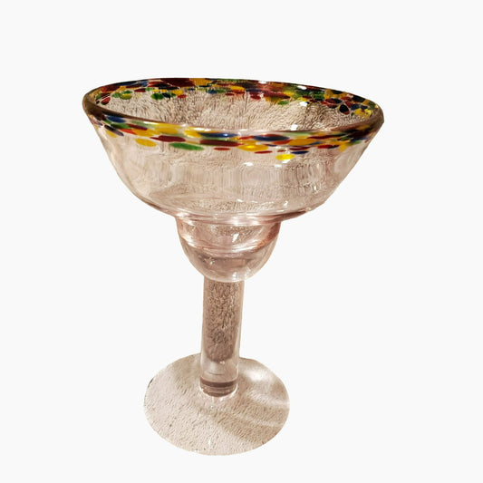 Mexican Confetti Margarita Glass, 7" Colorful Hand Blown Art Glass from Mexico