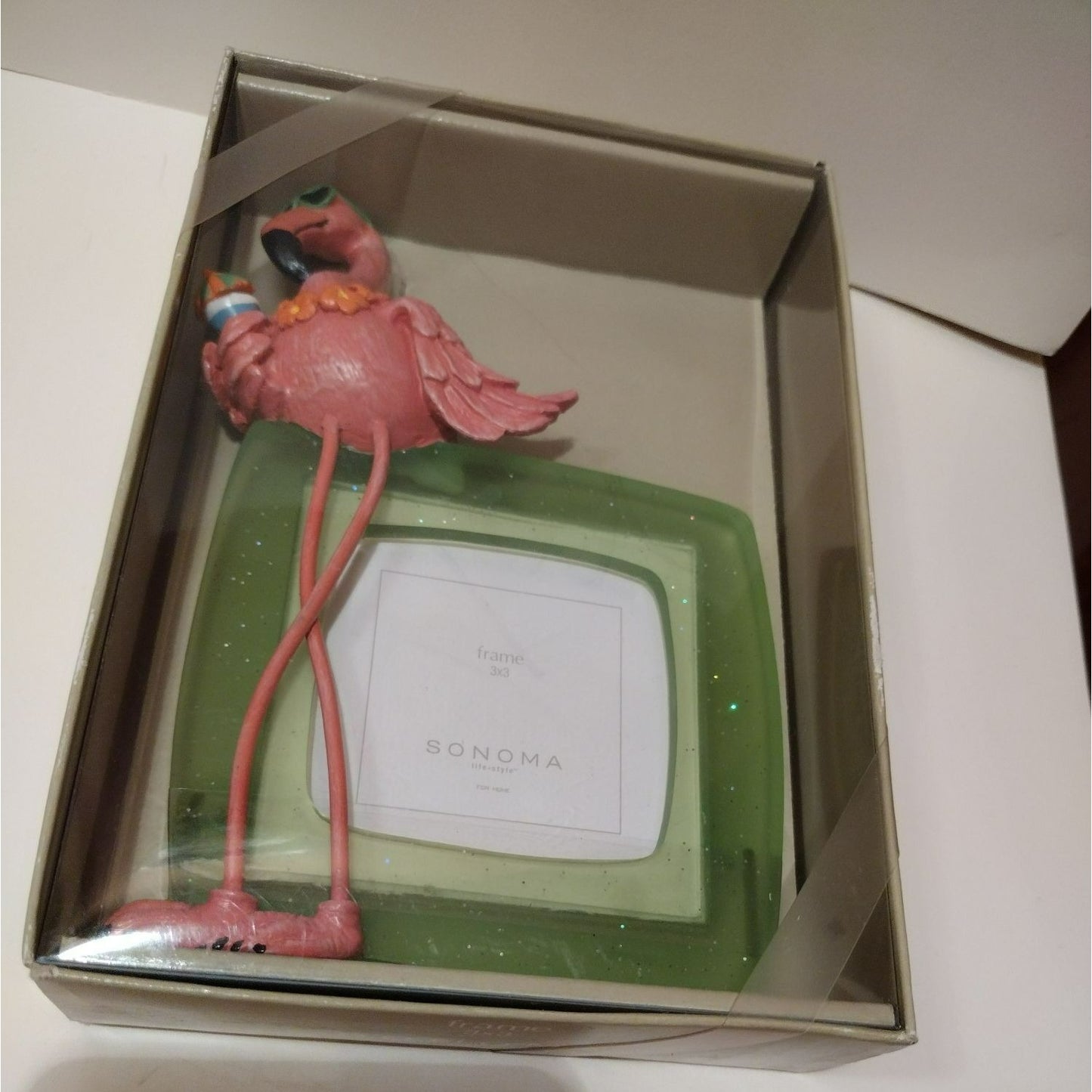 3D Flamingo Picture Frame, Sonoma, NEW in Box, Fits 3x3 Photo, Beachy Tropical