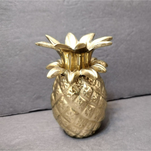 Vintage Brass Pineapple Candle Holder, Heavy Solid Paperweight Crystal Egg Stand