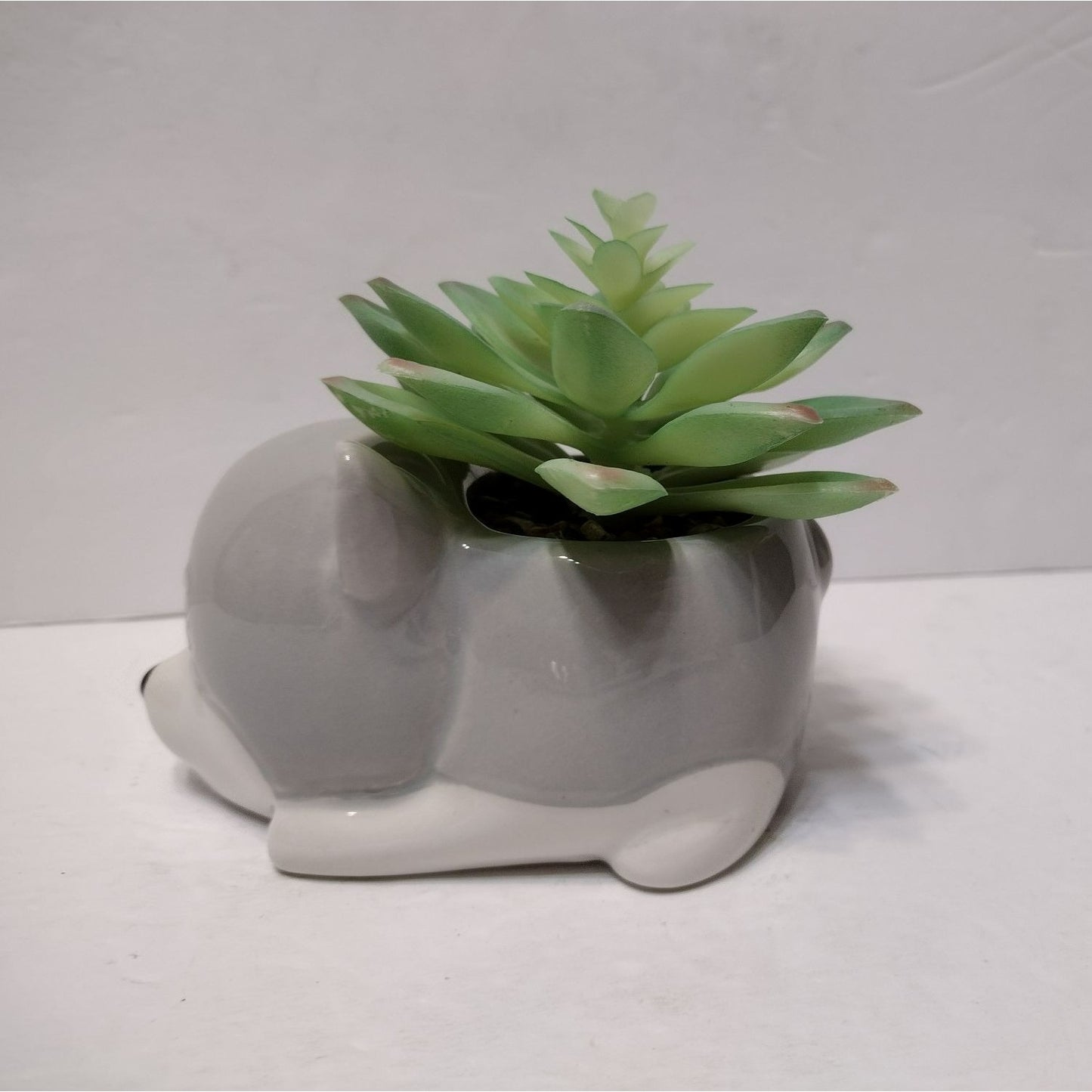 Husky Dog with Faux Plant, Grey Ceramic Puppy Animal Succulent Planter Pot Gift