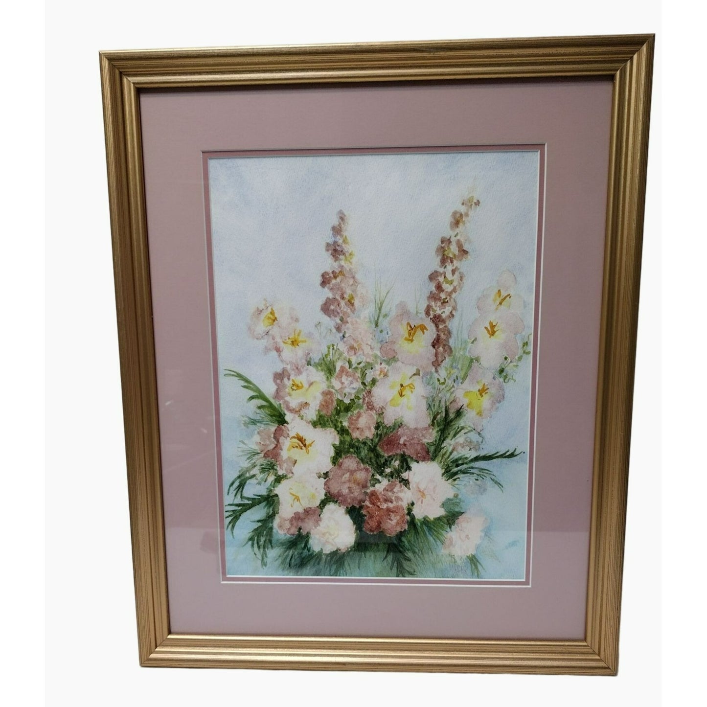 Original Watercolor Painting, Framed Matted and Signed, Pink Flowers Cottagecore, Floral Painting, Original Watercolor Painting, Pink Floral