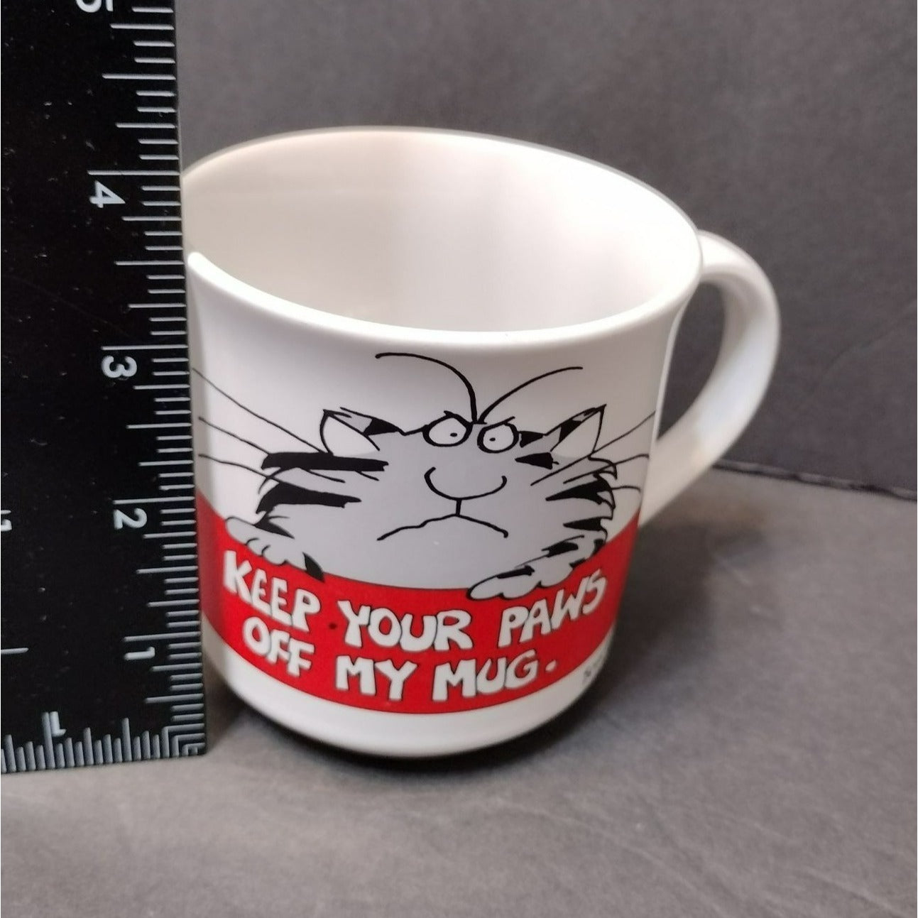 Gray Grumpy Cat Mug "Keep Your Paws Off my Mug" Sandra Boynton Coffee Cup Vintage