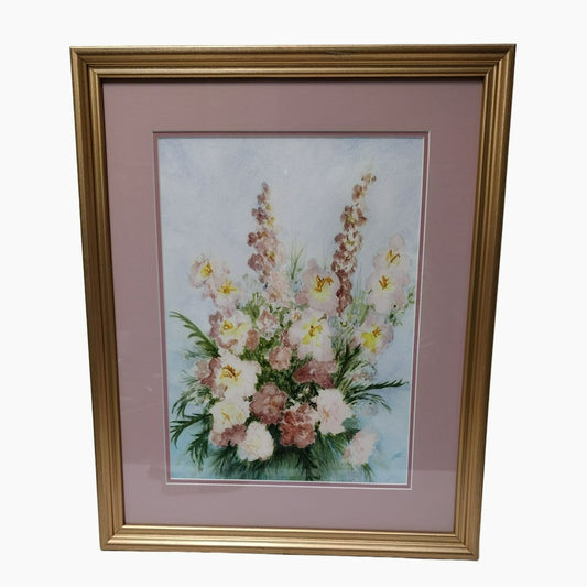 Original Watercolor Painting, Framed Matted and Signed, Pink Flowers Cottagecore, Floral Painting, Original Watercolor Painting, Pink Floral