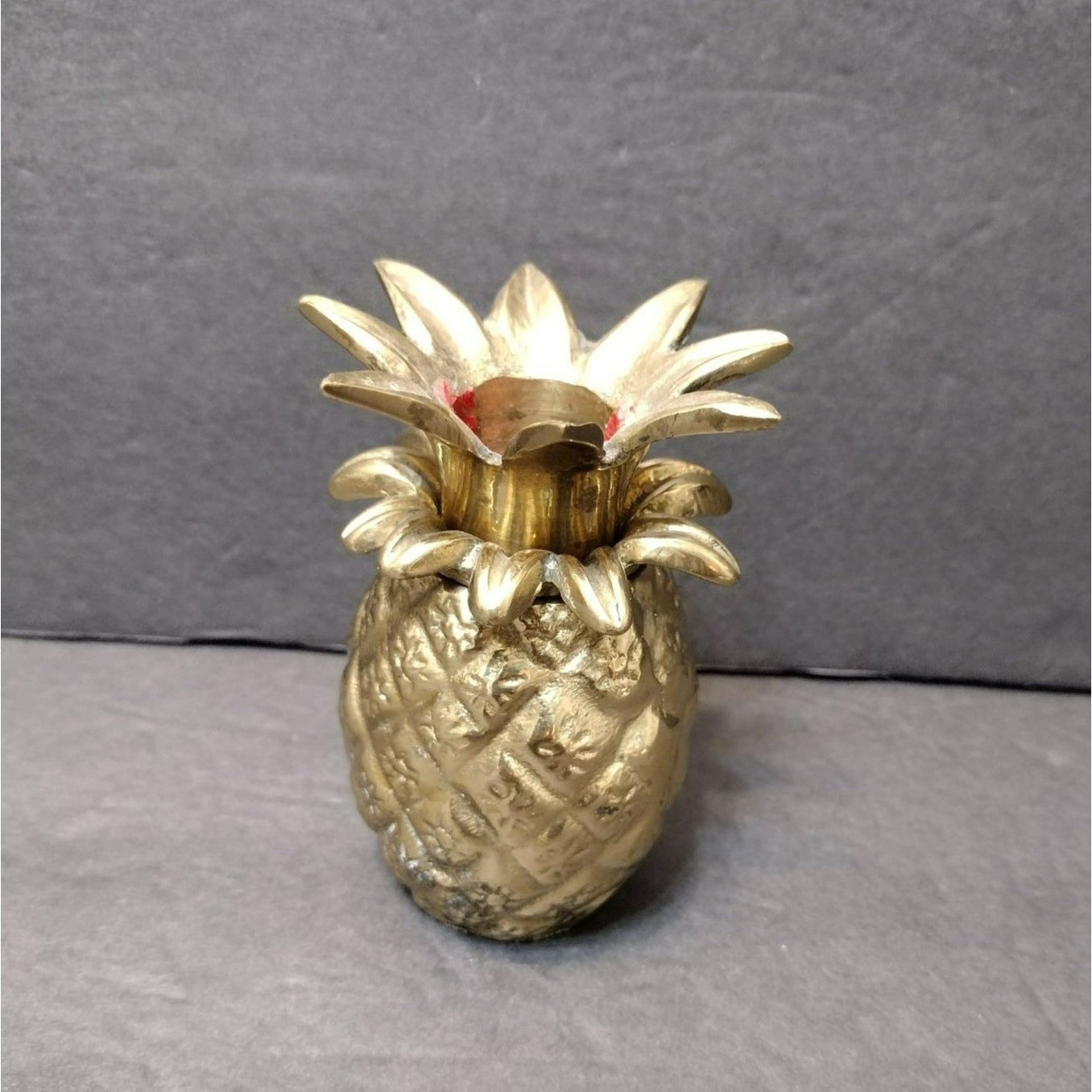 Vintage Brass Pineapple Candle Holder, Heavy Solid Paperweight Crystal Egg Stand